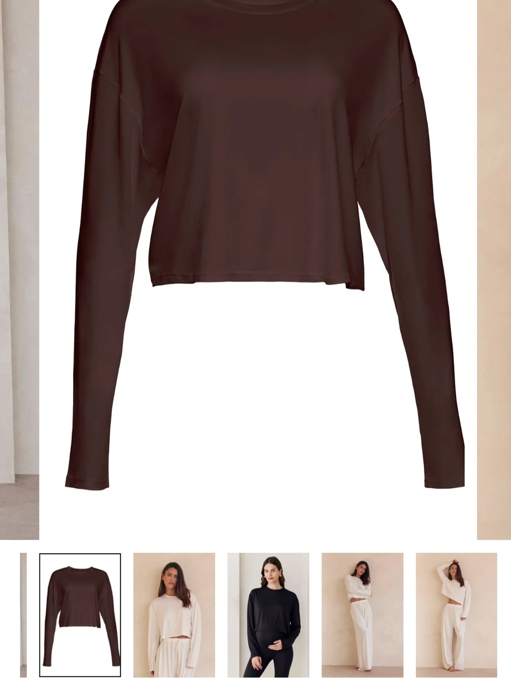 Essential Cropped Long-Sleeve Top in Chocolate Brown
